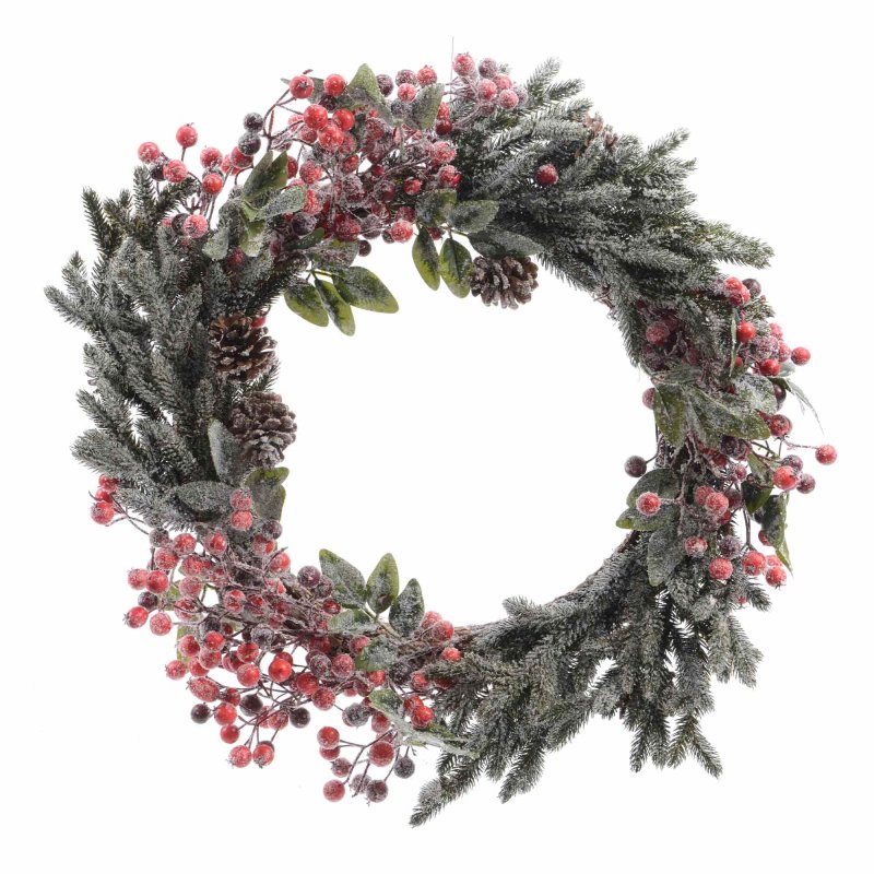 Deco Wreath With Berries & Snow 60cm