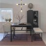 Stockholm 6-8 Person Dining Table Black, 2 Person Bench Fabric Grey & 2 Carver Chairs Fabric Grey