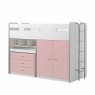 Bonny Mid Sleeper With Wardrobe, Chest of Drawers and Pull-Out Desk Light Pink