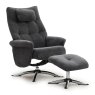 Welles Swivel Recliner Chair & Footstool Fabric Dark Grey