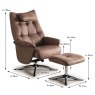 Welles Swivel Recliner & Footstool Faux Suede Chestnut Dimensions
