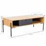 Madrid Coffee Table Oak & Black Angled with Dimensions