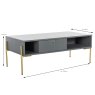 Madrid Coffee Table Grey & Gold Angled with Dimensions