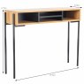 Madrid Console Table Oak & Black Angled with Dimensions