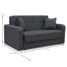 Danny 2 Seater Sofa Bed Fabric Charcoal Measurements