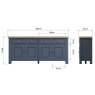 Hayley Extra Wide 4 Door & 2 Drawer Sideboard Midnight Blue Measurements