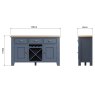 Hayley Wide 2 Door & 3 Drawer Sideboard Midnight Blue Measurements