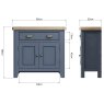 Hayley Extra Narrow 2 Door & 1 Drawer Sideboard Midnight Blue Measurements