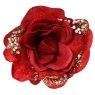 Rose On Clip With Pearls & Glitter Christmas Red 13cm