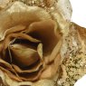 Rose On Clip With Pearls & Glitter Christmas Gold 13cm Close Up