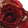 Rose On Clip With Pearls & Glitter Christmas Red 13cm Close Up