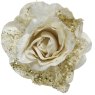 Decorative Rose With Beads & Glitter On Clip White & Gold