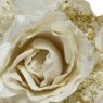 Decorative Rose With Beads & Glitter On Clip White & Gold