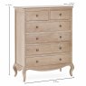 Camille 2 + 4 Drawer Chest of Drawers Limed Oak Measurements