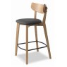 Faro Low Bar Stool Oak With Faux Leather Seat Pad Black