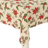 Table Cloth With Pinecones & Flowers White & Red 180cm x 140cm Close Up
