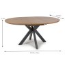 Boston 4-6 Person Extending Round Dining Table Rustic Oak 120-160cm DIMENSIONS