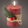 LED Pillar Candle with Twig Decoration Christmas Red 13cm 3