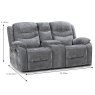 Beginish 2 Seater Manual Reclining Sofa With Console Fabric Grey Dimensions