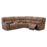 Albrun 5 Seater Manual Reclining Corner Sofa With Central Console Faux Suede Light Brown