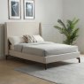 Danny Double (135cm) Bedstead Fabric Stone & Walnut Legs Lifestyle