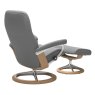 Stressless Consul Medium Chair With Signature Base Oak & Footstool Batick Leather Tilted View