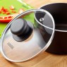 Judge Essentials Non-Stick 4 Piece Saucepan Set Black Lid Close up