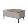 Fama Moonap Monroe Medium Footstool With Gap For A Table Fabric 02 Linen Side Angle with Table