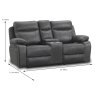 Angelica 2 Seater Manual Reclining Sofa With Central Console & Cupholders Faux Suede Grey Dimensions