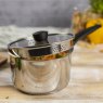 Kuhn Rikon Classic Plus 3 Piece Saucepan Set With Draining Lids Stainless Steel Close Up