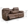 Cordon 3 Seater Electric Sofa With Drop Down Table & USB Charger Faux Leather Chestnut  Dimensions