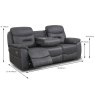 Cordon 3 Seater Electric Sofa With Drop Down Table & USB Charger Faux Leather Dark Grey Dimensions