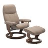 Stressless Consul Large Chair With Classic Base Walnut & Footstool Batick Leather Mole 