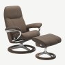 Stressless Consul Large Chair With Signature Base Walnut & Footstool Batick Leather Mole 