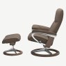 Stressless Consul Large Chair With Signature Base Walnut & Footstool Batick Leather Mole Side