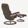Stressless Consul Large Chair With Signature Base Walnut & Footstool Batick Leather Mole Rear