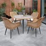 Kettler Boho 4 Person Natural Rattan Outdoor Round Dining Table & Chair Set With Beige Cushions