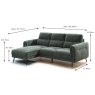 Valentia 3.5 Seater Sofa With Chaise RHF Fabric Winter Moss Dimensions