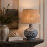 Mindy Brownes Cleo Table Lamp Blue Base With Beige Speckled Pleated Shade Lifestyle