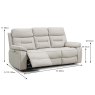 Bassano 3 Seater Electric Reclining Sofa Leather Light Grey Dimensions