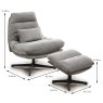 Pichu Swivel Chair & Footstool Fabric Grey Dimensions
