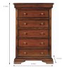 Normandie Wide 6 Drawer Tallboy Mahogany Measurements